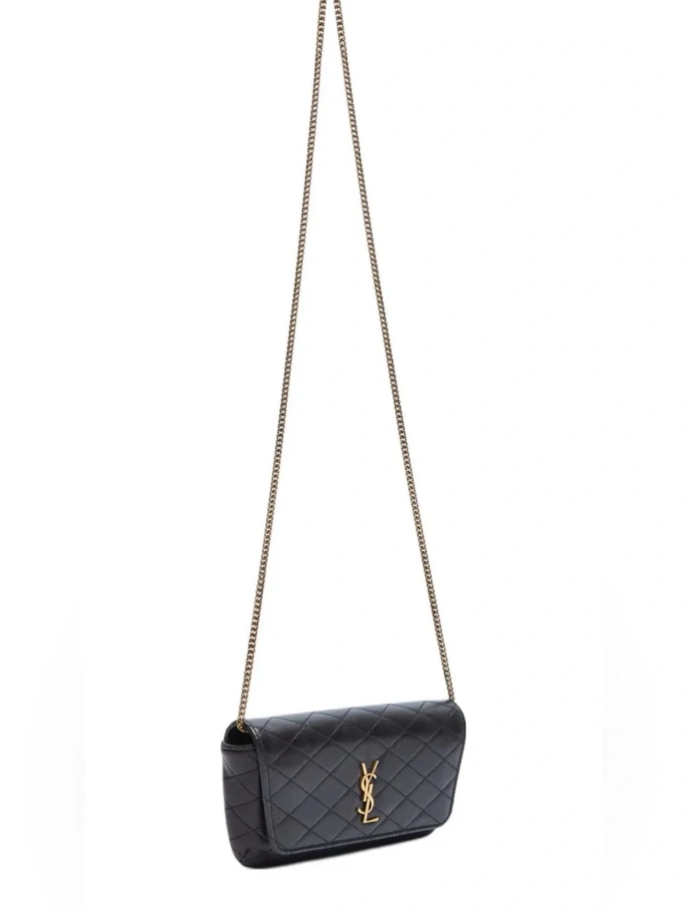 Yves Saint Laurent Black Quilted Leather Chain Wallet